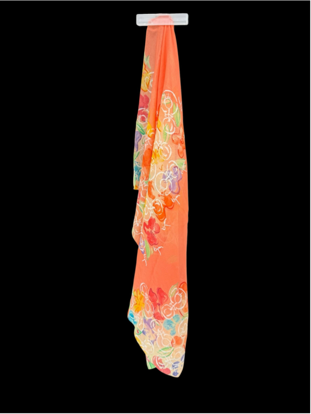 Women's Bijan Silk Scarf One Size Orange Floral Print